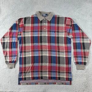 Polo Ralph Lauren Golf Plaid Polo Shirt Gray Men's XL Made in USA VTG NWT